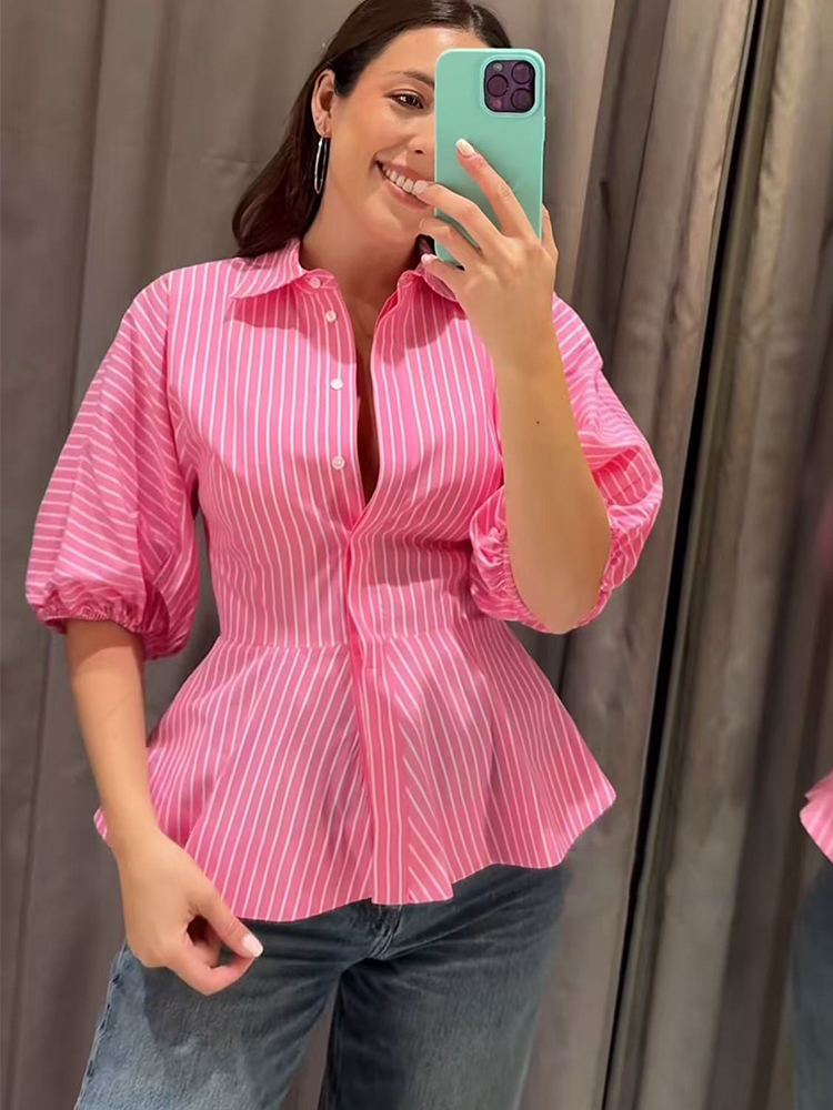 Summer Clothing For Teens - TFMLN Kadın Çizgili Gömlek Slim Fit