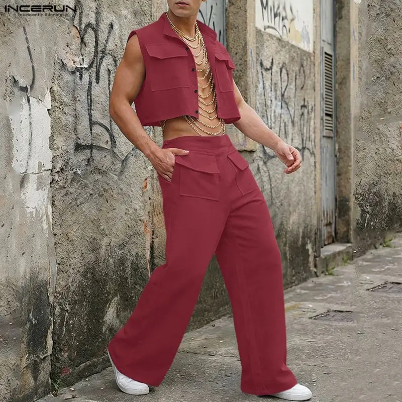 Summer Clothing Sets Men - INCERUN Erkek Setleri Katı Kolsuz Kırpma