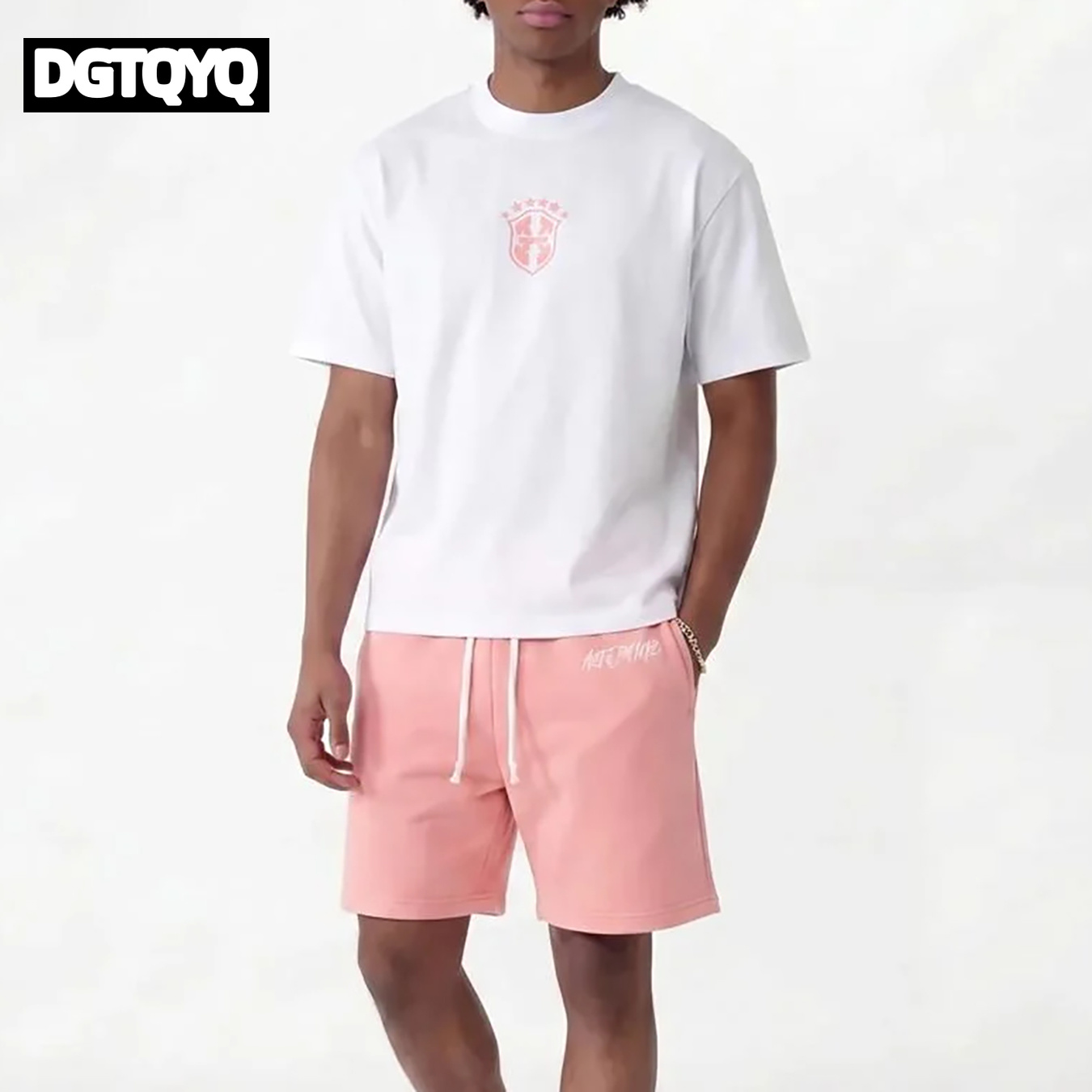 Summer Clothing Styles - Erkek Yazlık Yeni Pembe İşlemeli Günlük