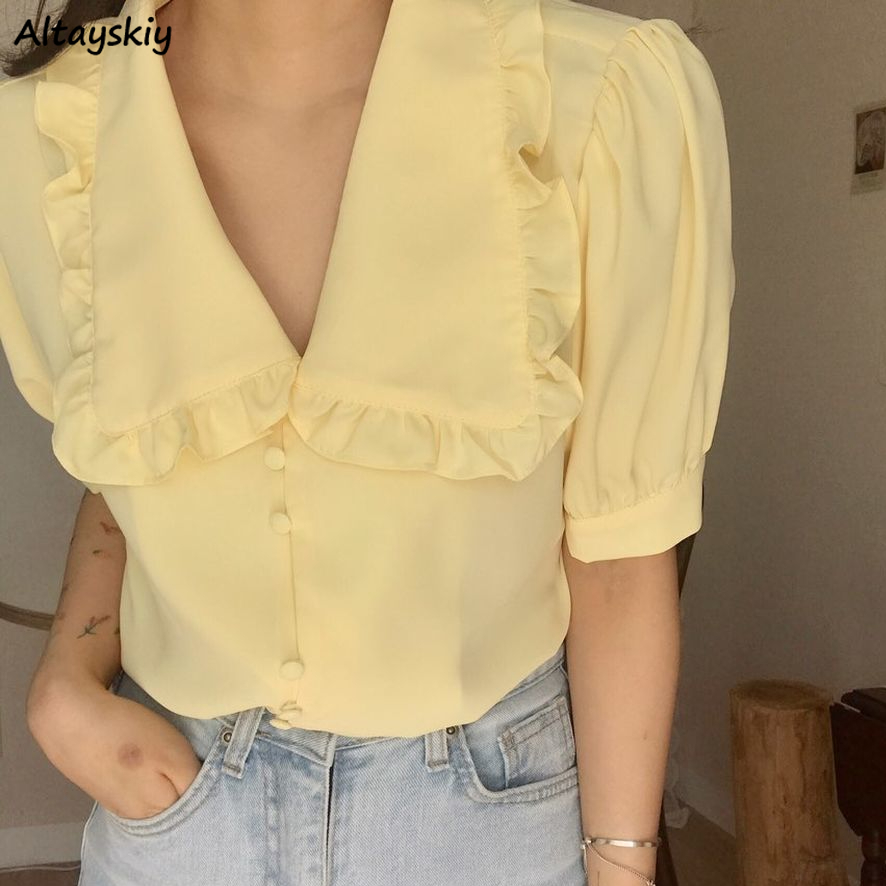 Kadın bluzlar katı Ruffles tat - Summer Clothing Teens incelemesi ve fiyatı