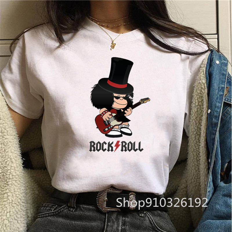 Kaya rulo Mafalda tshirt komik - Summer Clothing Teens incelemesi ve fiyatı