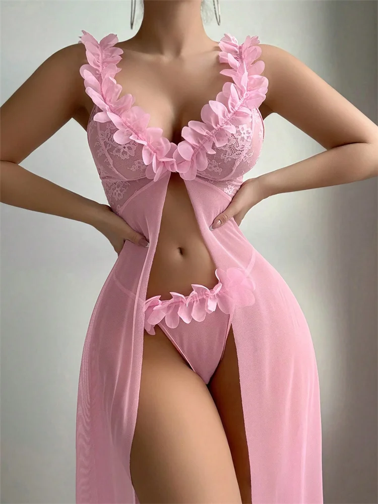 Pembe Çiçekli Dantel Şeffaf Ge - Summer Clothing Styles incelemesi ve fiyatı